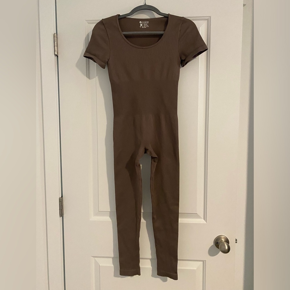 OQQ Ribbed Brown Jump Suit